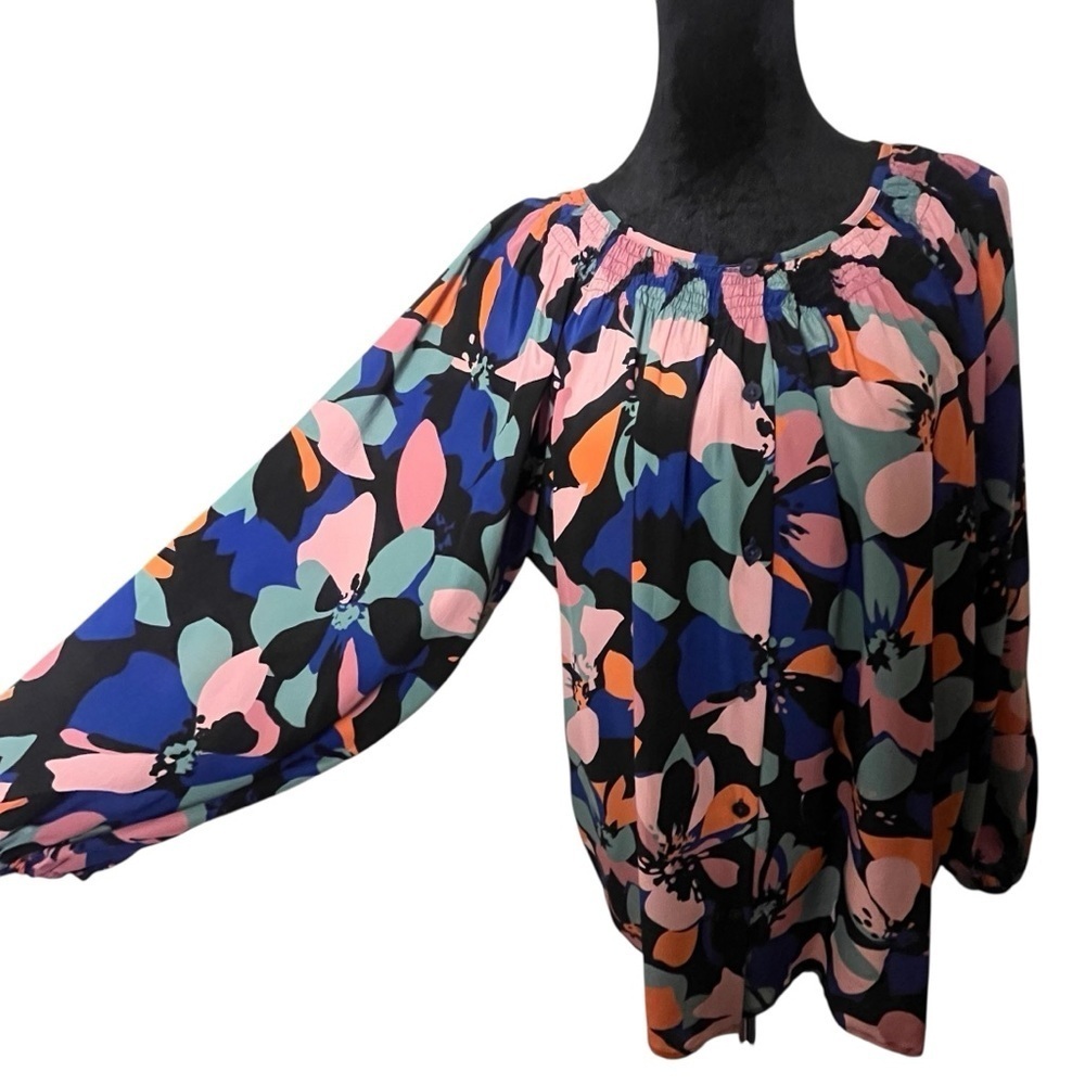 Tucker by Gaby Basora Silk Blouse – Abstract Floral Print, Size Large - Picture 2 of 10